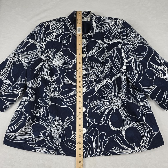 Susan Graver Blue‎ And White Floral Button Up Jacket Women's Size 2X - Picture 4 of 9